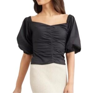Modern Citizen Penny Ruched Off Shoulder Top Blouse 1X Black